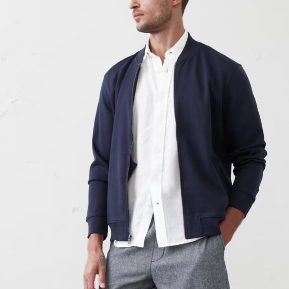 Banana Republic Navy Luxe Touch Performance Bomber Style Full Zip Jacket Small